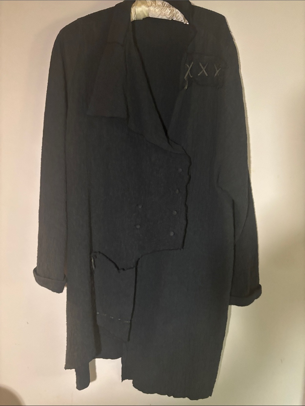 Black Asymmetrical Trench Coat - Women's Long Jacket